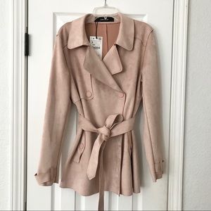 Zara faux suede pink trench coat / jacket size S